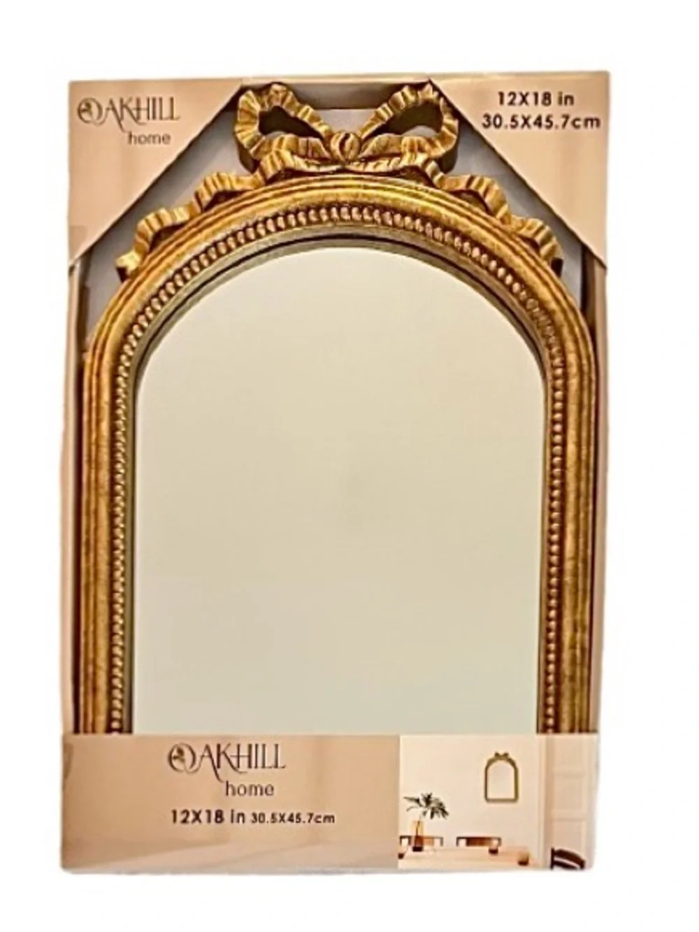 🆕- Oakhill Home- GOLD BOW TOP ARCHED WALL MIRROR.